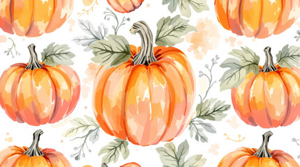 Watercolor background pattern pumpkins on white background	