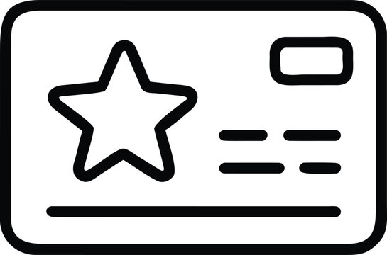 Outline icon of a customer loyalty card with a star and a checkmark
