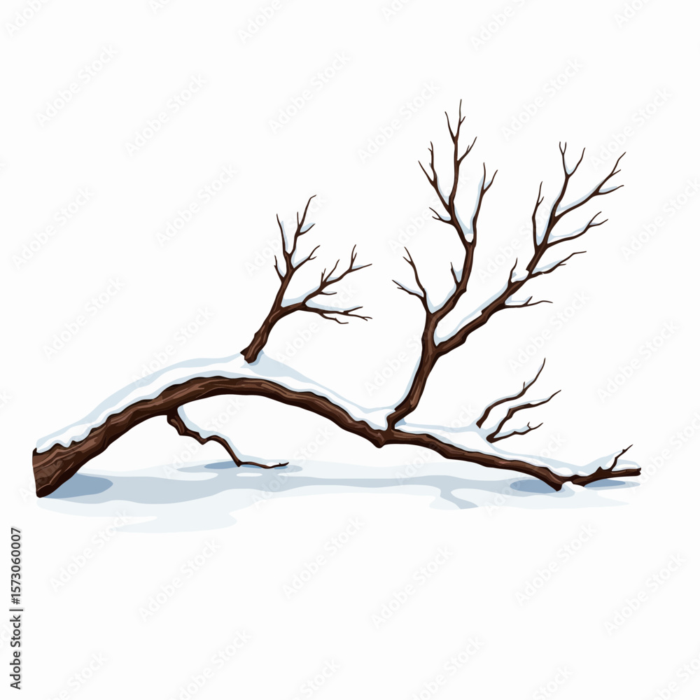 Poster snow-covered tree branch with bare twigs in winter setting
