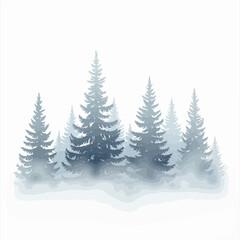 Fototapeta premium Watercolor pine forest silhouette in soft blue tones 