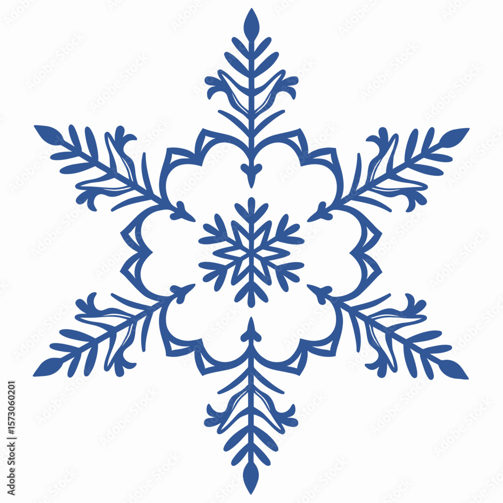 Poster ornate blue snowflake design with intricate patterns and shapes