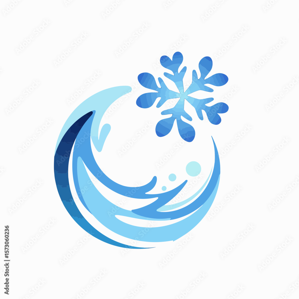 Aufkleber abstract wave and snowflake symbol in blue color scheme