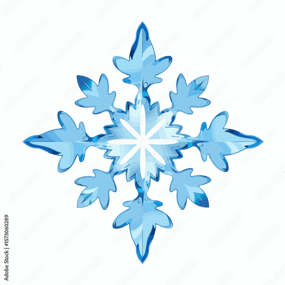 Poster blue crystal snowflake design with intricate leaf patterns