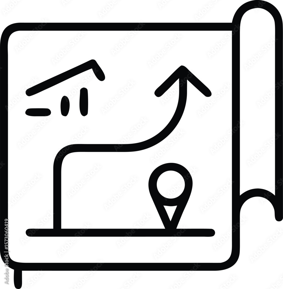 Poster outline icon of a growth path map symbolizing progress and development
