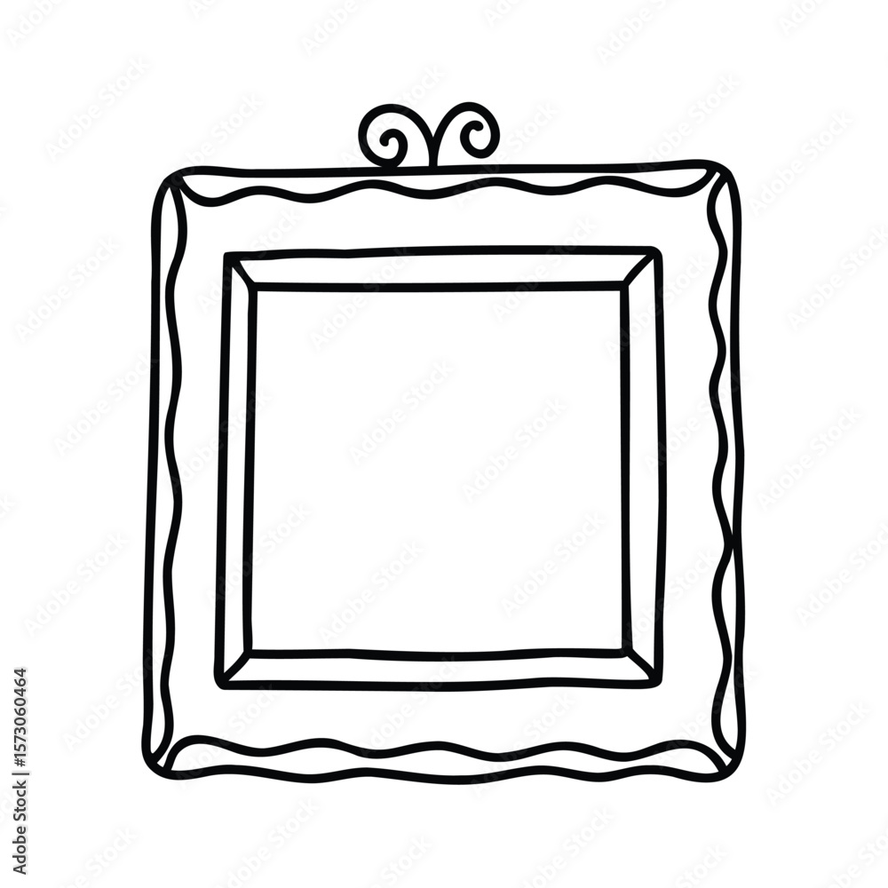 Poster handdrawn frame with wavy edges decorative top element on outline graphic