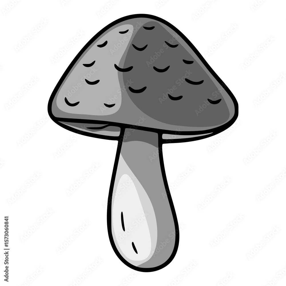 Poster stylish grayscale vector illustration of a single mushroom with a textured cap and a smooth stem, id