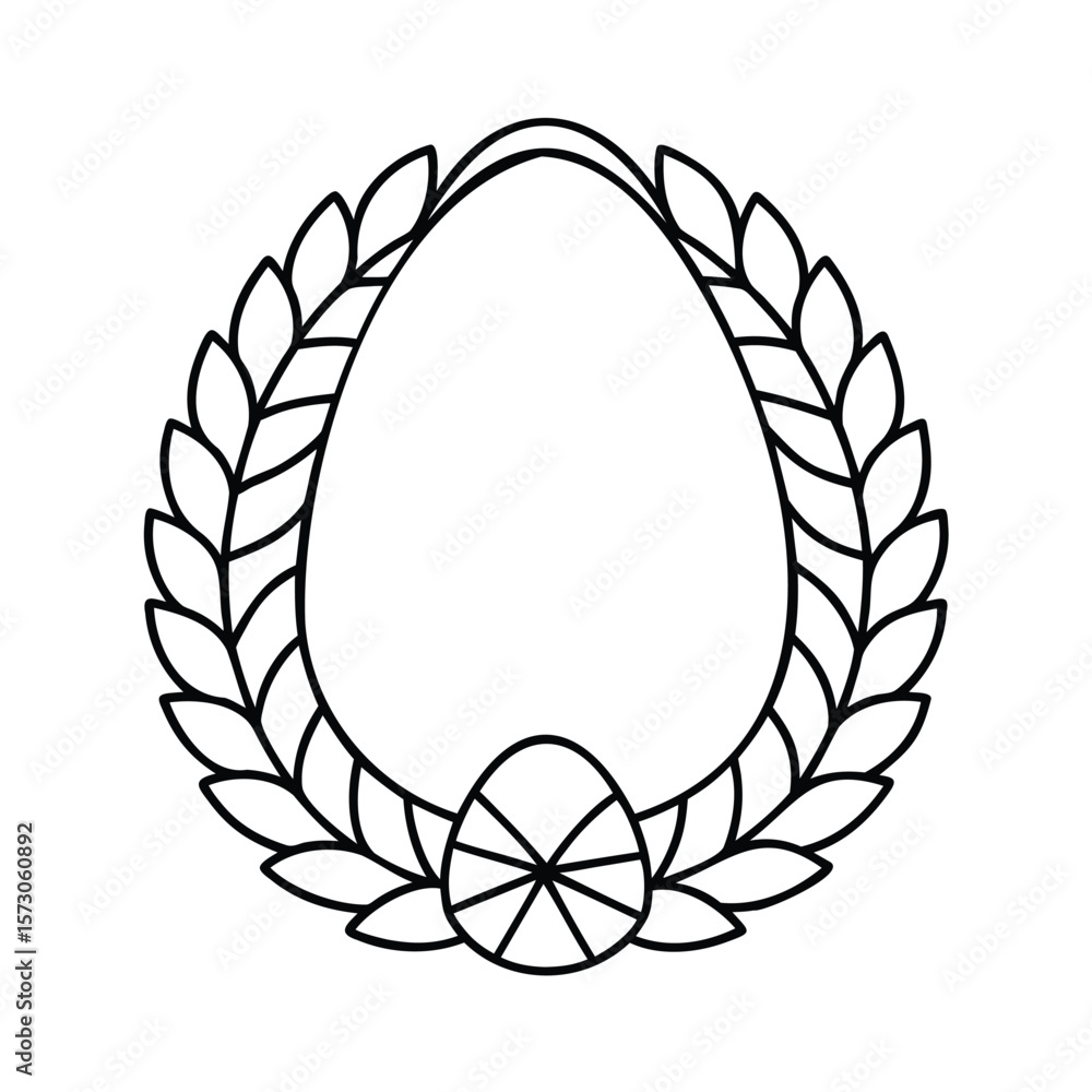 Aufkleber handdrawn egg shape surrounded by laurel leaves with a segmented egg design below on
