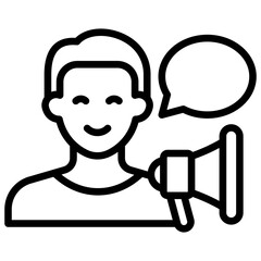 Public Speaking Outline Vector Design - person with a megaphone and speech bubble, indicating an announcement, or promotion