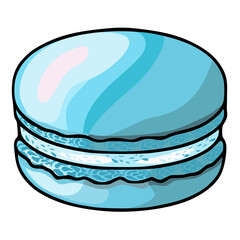 Delightful vector illustration of a single light blue macaron with a detailed textured design, showcasing a unique pastel color palette and a hand-drawn style, perfect for bakery branding or sweet-...