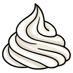 Whipped Cream Vector Illustration: A stylized vector graphic of a single dollop of whipped cream, featuring bold black outlines and subtle beige shading for a creamy texture.