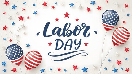 Happy Labor Day: American Flag Balloons and Stars