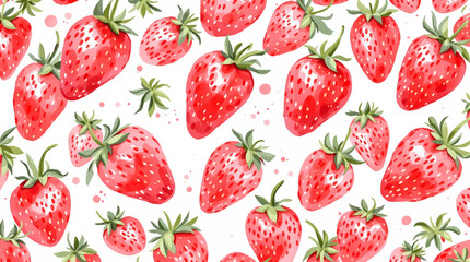 Watercolor pattern with ripe strawberries on a white background