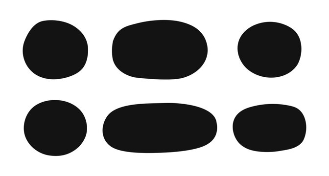 Set of abstract hand-drawn black ovals, circles elements. Simple organic doodle text box, irregular round frames, blob shapes.