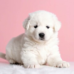 Fluffy White Maremma Puppies on Pastel Backgrounds, Generated image