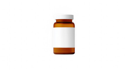 Amber glass medicine or supplement bottle with white label on clean background, ideal for pharmaceutical branding, health product mockup or packaging design
