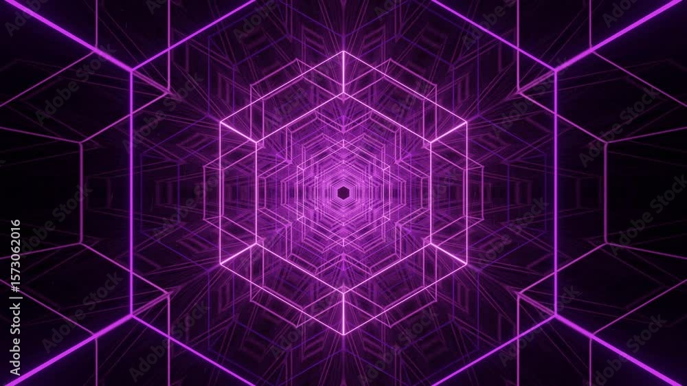 Poster looping futuristic tunnel with bright neon lines and colorful lighting. great for high-tech backgrou