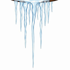 Icicles hanging from wooden surface on white background  