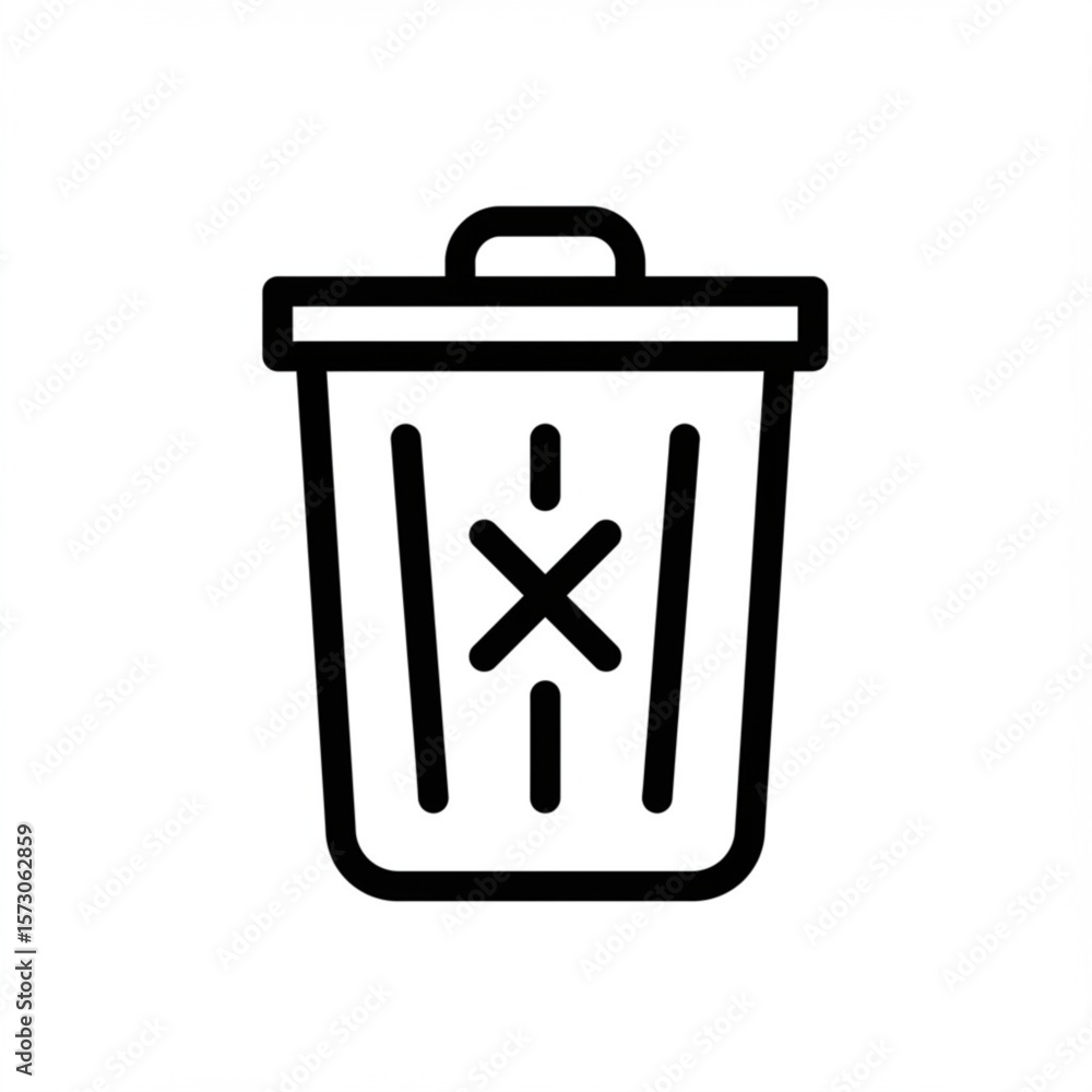 Poster simple black outline icon of a trash can with an x symbol inside