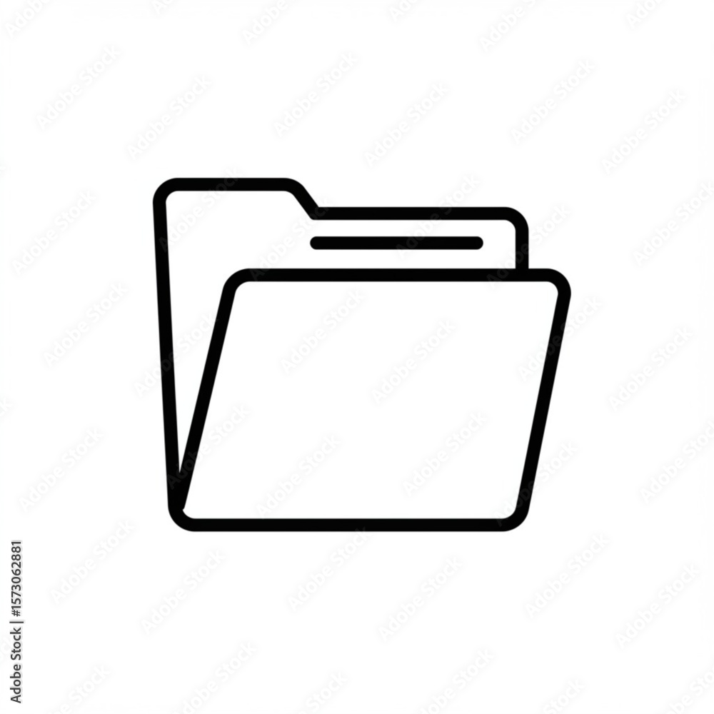 Aufkleber simple black line art icon of an open file folder on a white background
