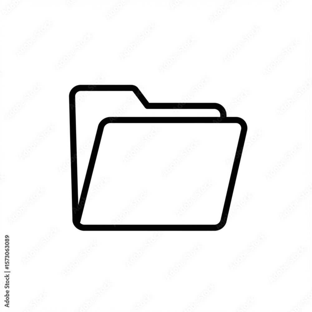 Aufkleber simple black and white outline icon of an open folder on a white background