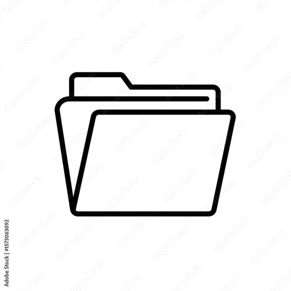 Poster simple black line art icon of an open folder on a white background