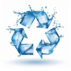 Artistic representation of a recycling symbol formed by flowing water on a white background ideal for eco-friendly designs and concepts