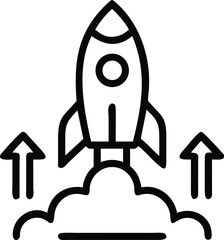 Simple outline icon of a rocket ascending into space with a trail