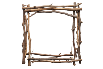 drywood sticks in rectangular frame border isolated on white or transparent png
