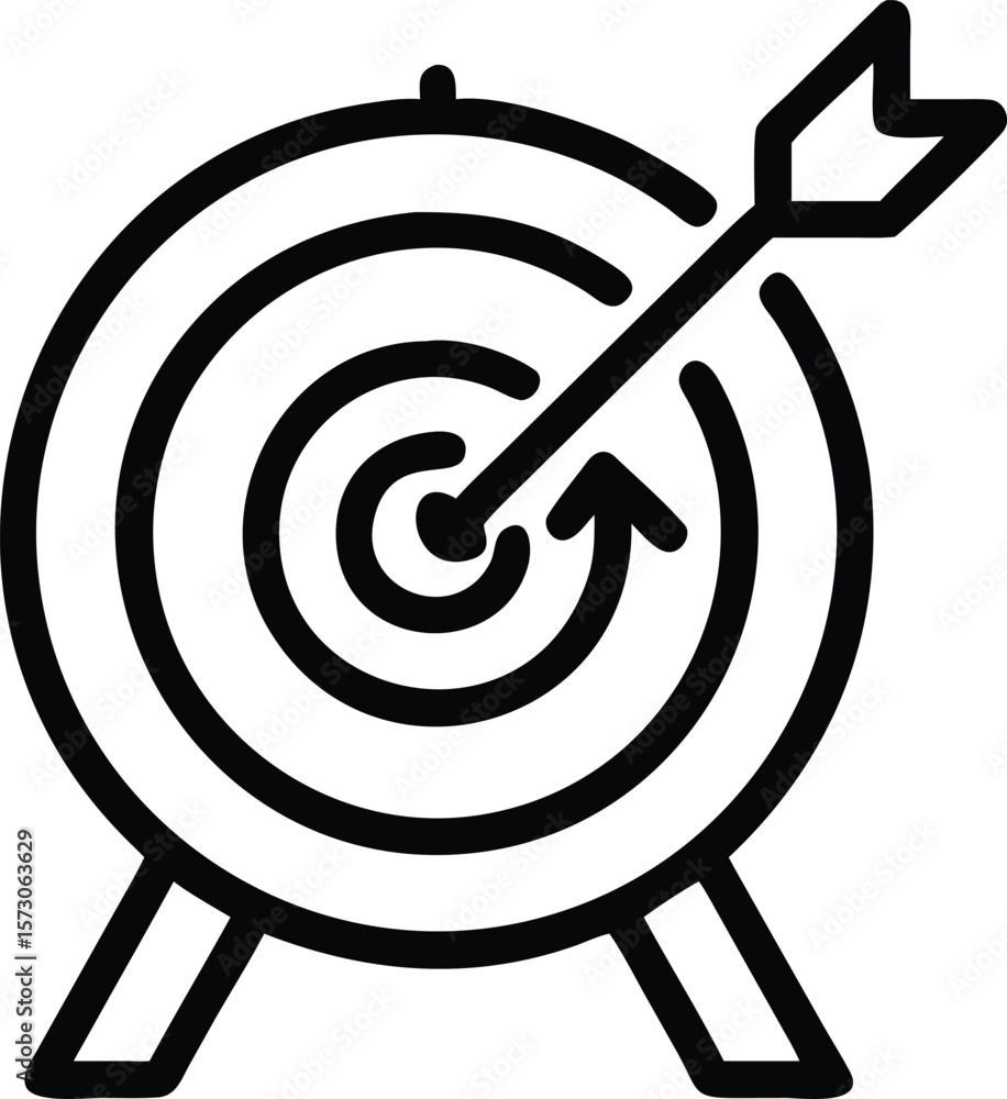 Poster outline icon of a target with an arrow hitting the bullseye