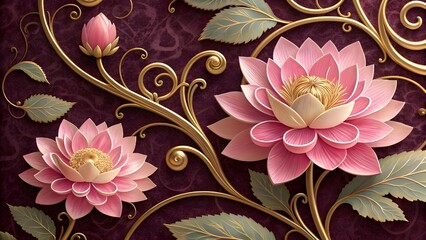 Elegant 3D Renderings of Pink and Gold Floral Arrangements and Patterns
