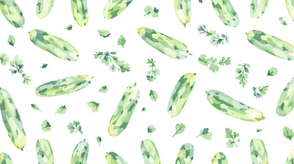 Watercolor pattern cucumbers on white background	