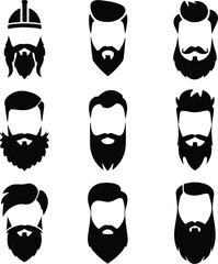 Trendy Beard Silhouettes – Grooming and Style Icon Collection Beard Icon Silhouette Set – Stylish Male Facial Hair Vector Pack