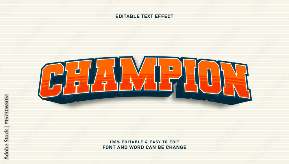 Poster champion text effect with editable 3d style