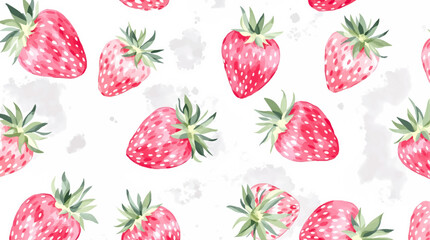 Watercolor pattern with ripe strawberries on a white background