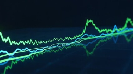 Analyzing Fluctuating Graph Lines with Reflection on Dark Background - Powered by Adobe