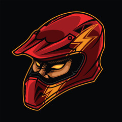 Fierce Red Motocross Helmet with Lightning Design.