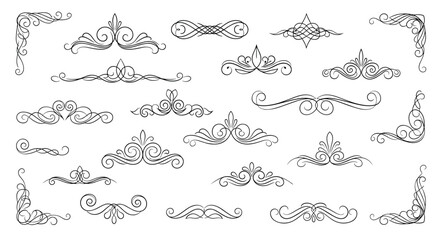 Ornate victorian style decorative flourishes and filigree elements for classic design projects