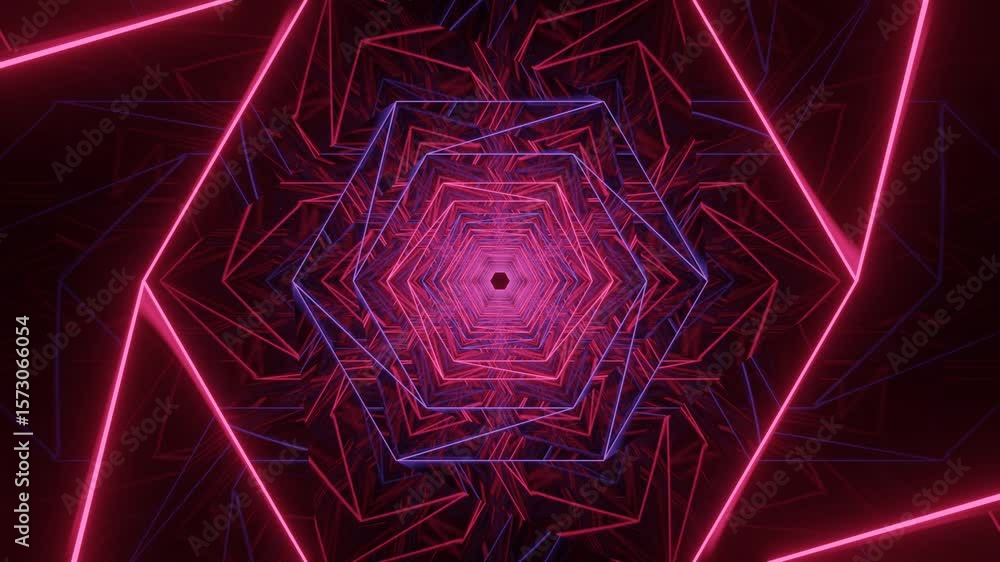 Poster light tunnel animation with colorful linear neon effects in dark space. designed for motion designer