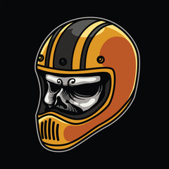Skull Motorcycle Helmet Design with Orange and Black Stripes.