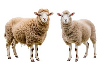 Obraz premium Sheep Duo: Captivating the essence of tranquility, two sheep stand side-by-side, embodying the peacefulness of the countryside. capturing the quiet charm of these woolly creatures.