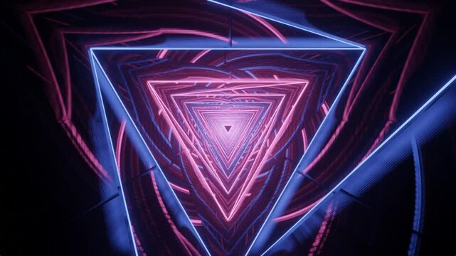 Endless glowing tunnel made of parallel neon light beams. High-energy visual background for branding videos, trailers, and immersive motion design