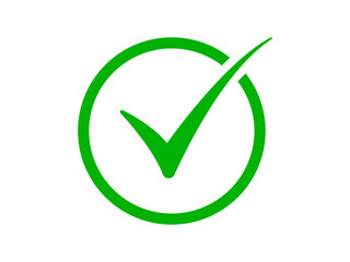 Green checkmark in round circular box vector illustration. Tick mark, correct icon, positive sign, approved icon.