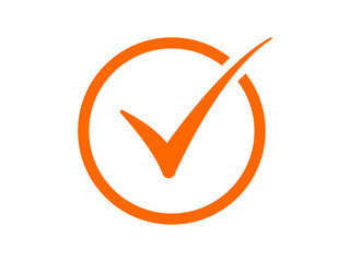 Orange checkmark in round circular box vector illustration. Tick mark, correct icon, positive sign, approved icon. © LionStudio