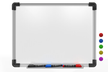3d Pinwand, Whiteboard mit Marker und Magneten auf transparenten Hintergrund, isoliert