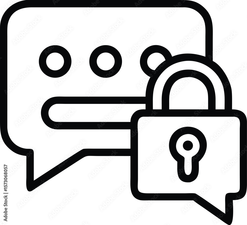 Poster minimalist line art icon depicting a secure encrypted message protected by a lock symbol