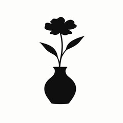 Minimalist flower in vase silhouette – black vector art on white background, clean and elegant.
