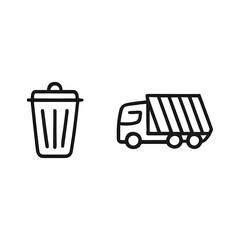 Garbage Truck and Trash Can Line Art Icons