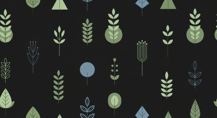 Abstract Geometric Botanical Pattern with Stylized Nature Motifs