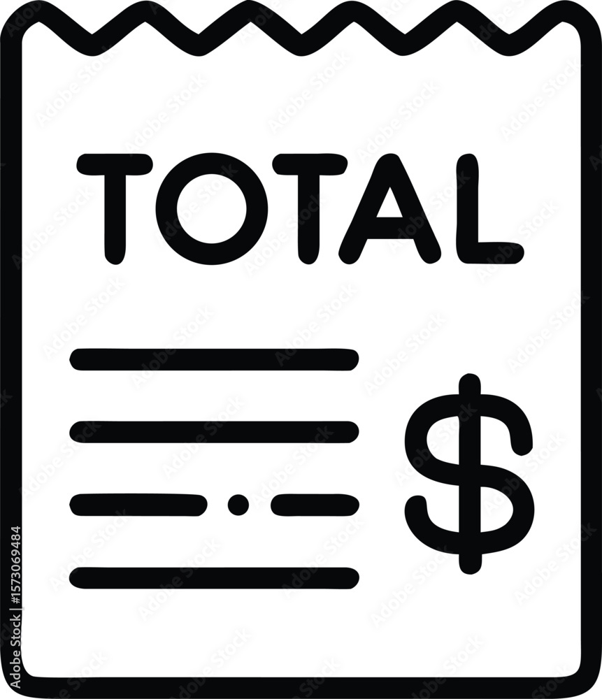 Poster simple outline icon of a bill or receipt displaying a total amount