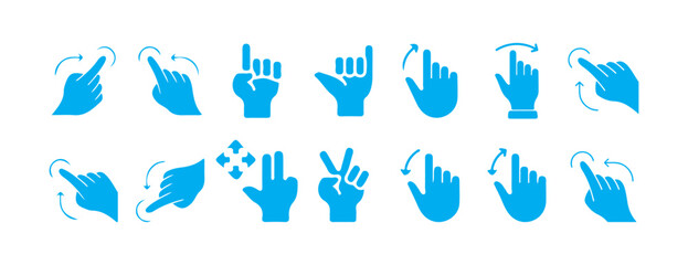 Blue Touch Gesture Icons Set – Hand Gestures icon. Victor illustration eps10